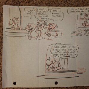 SIGNED Original The Flintstones Daily Comic Strip Preliminary Drawing...Pebbles